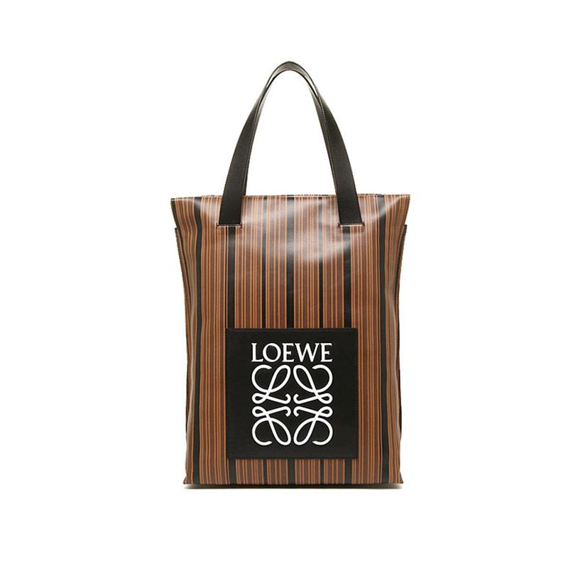 Loewe罗意威Shopper系列 女士黑/棕色间条皮革手提包 33031 K012542