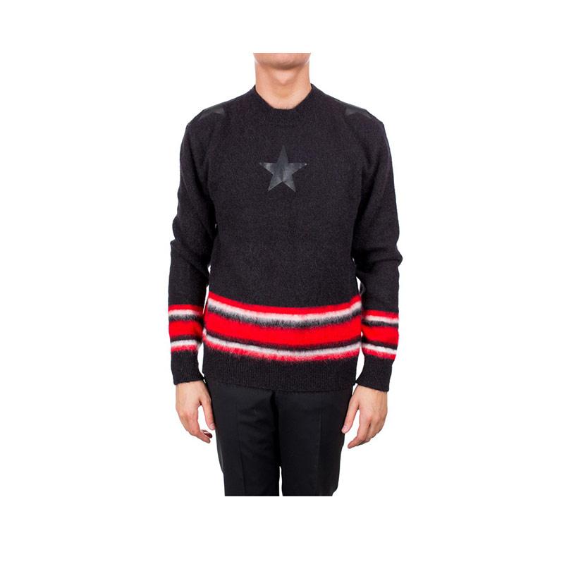 Givenchy纪梵希 男士红色条纹黑色马海毛羊毛混纺毛衣 15F7603514