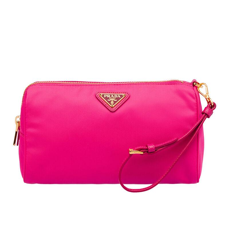Prada普拉达 Saffiano系列 女士粉红色织物化妆包手拿包零钱包女包 1NE866 2AB5 F0029