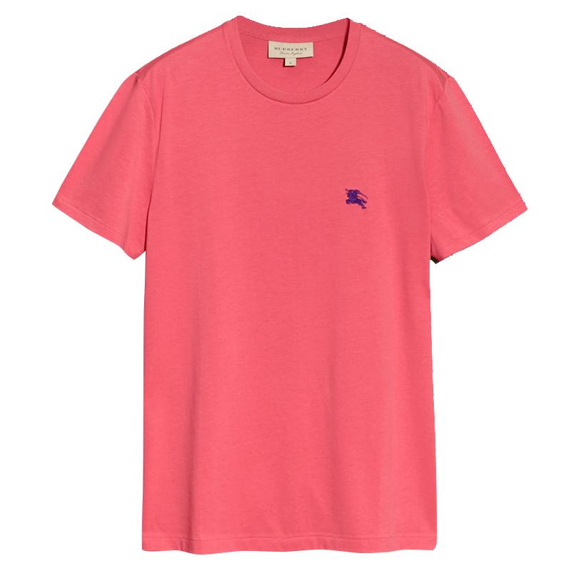 Burberry巴宝莉 男士纯色纯棉圆领休闲短袖T恤上衣男装玫瑰红色  4042918